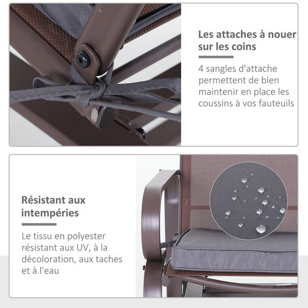 Lot de 2 Coussins de chaise de jardin Coussin chaise extérieur Coussins d'assise déhoussables Rembourrage 5 cm Tissu Polyester dim. 45L x 45l cm Gris foncé
