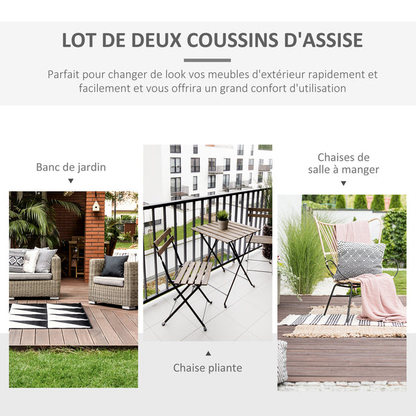 Lot de 2 Coussins de chaise de jardin Coussin chaise extérieur Coussins d'assise déhoussables Rembourrage 5 cm Tissu Polyester dim. 45L x 45l cm Gris foncé