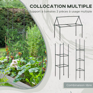 Carré potager jardinière rectangulaire en métal grande capacité 180 x 90 x 29,5 cm avec tuteurs pour tomates et plantes grimpantes