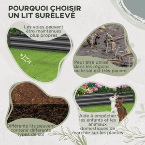 Carré potager jardinière rectangulaire en métal grande capacité 180 x 90 x 29,5 cm avec tuteurs pour tomates et plantes grimpantes