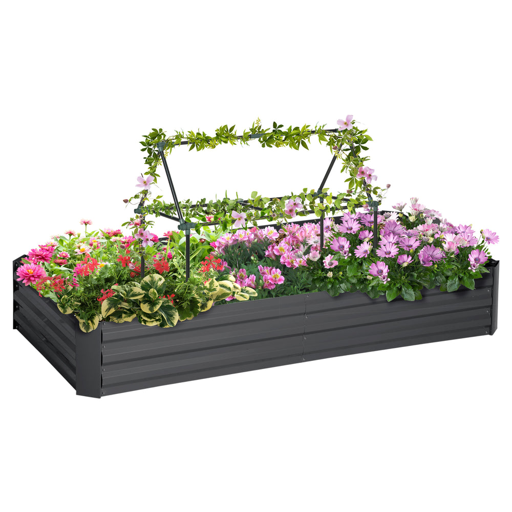 Carré potager jardinière rectangulaire en métal grande capacité 180 x 90 x 29,5 cm avec tuteurs pour tomates et plantes grimpantes