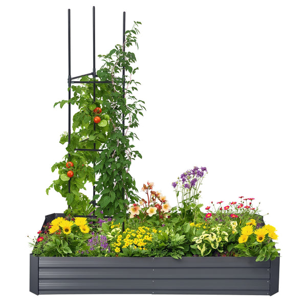 Carré potager jardinière rectangulaire en métal grande capacité 180 x 90 x 29,5 cm avec tuteurs pour tomates et plantes grimpantes