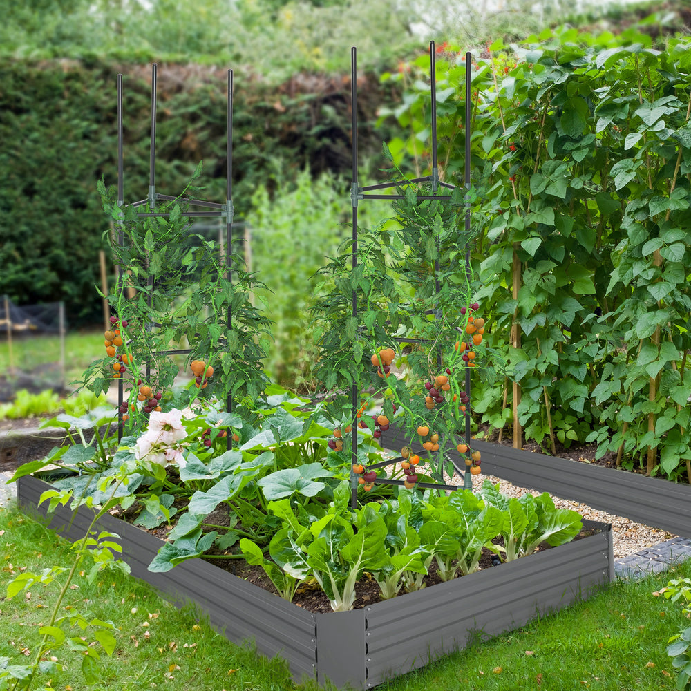 Carré potager jardinière rectangulaire en métal grande capacité 180 x 90 x 29,5 cm avec tuteurs pour tomates et plantes grimpantes