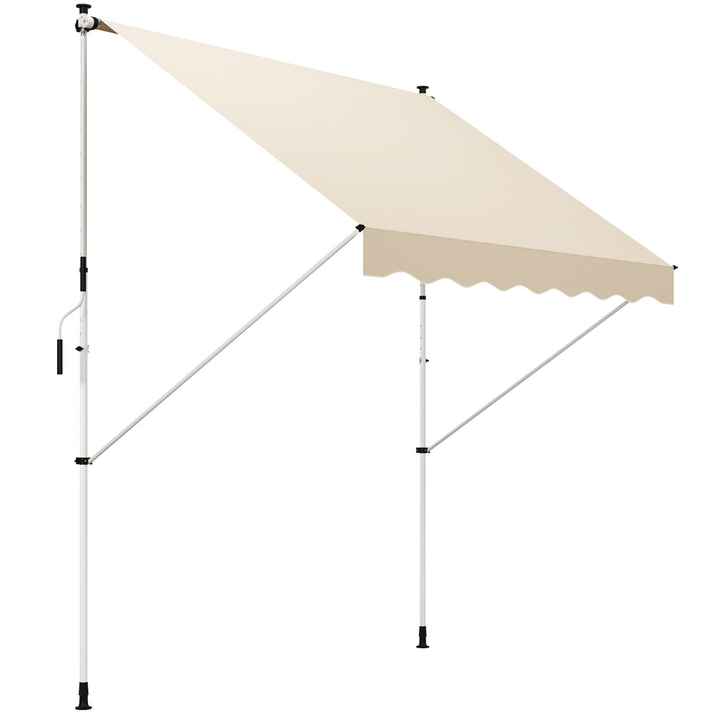 Store banne Manuel rétractable 3L x 1,5l m Auvent Téléscopique sans Perçage Inclinaison et Hauteur réglable Installation Rapide métal alu Polyester Anti-UV beige