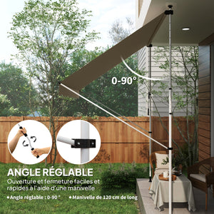 Store banne Manuel rétractable 3L x 1,5l m Auvent Téléscopique sans Perçage Inclinaison et Hauteur réglable Installation Rapide métal alu Polyester Anti-UV beige