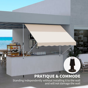 Store banne Manuel rétractable 3L x 1,5l m Auvent Téléscopique sans Perçage Inclinaison et Hauteur réglable Installation Rapide métal alu Polyester Anti-UV beige