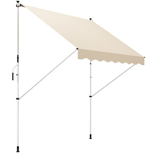 Store banne Manuel rétractable 3L x 1,5l m Auvent Téléscopique sans Perçage Inclinaison et Hauteur réglable Installation Rapide métal alu Polyester Anti-UV beige