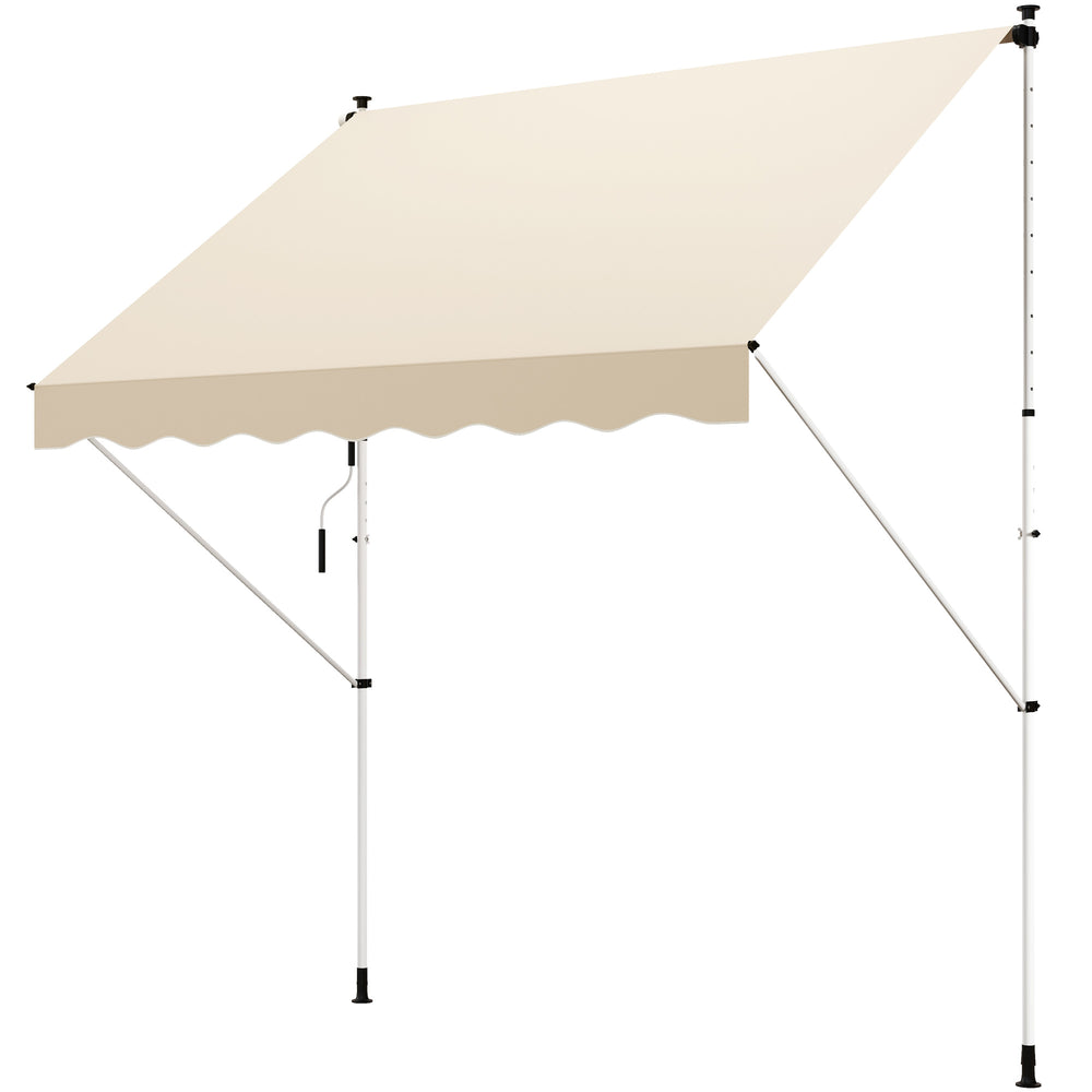 Store banne Manuel rétractable 3L x 1,5l m Auvent Téléscopique sans Perçage Inclinaison et Hauteur réglable Installation Rapide métal alu Polyester Anti-UV beige