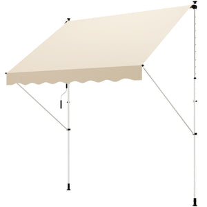 Store banne Manuel rétractable 3L x 1,5l m Auvent Téléscopique sans Perçage Inclinaison et Hauteur réglable Installation Rapide métal alu Polyester Anti-UV beige