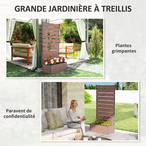 Jardinière avec treillis, bac à fleurs, lit surélevé, pour plantes grimpantes, légumes, fleurs, intérieur et extérieur, cour jardin balcon, 72 x 38 x 150 cm, marron clair