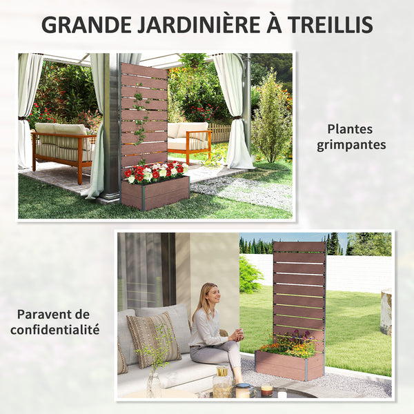 Jardinière avec treillis, bac à fleurs, lit surélevé, pour plantes grimpantes, légumes, fleurs, intérieur et extérieur, cour jardin balcon, 72 x 38 x 150 cm, marron clair
