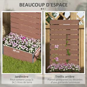 Jardinière avec treillis, bac à fleurs, lit surélevé, pour plantes grimpantes, légumes, fleurs, intérieur et extérieur, cour jardin balcon, 72 x 38 x 150 cm, marron clair
