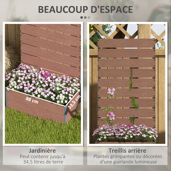 Jardinière avec treillis, bac à fleurs, lit surélevé, pour plantes grimpantes, légumes, fleurs, intérieur et extérieur, cour jardin balcon, 72 x 38 x 150 cm, marron clair