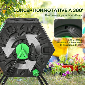 Composteur de jardin - bac à compost pour déchets - rotatif 360° - 1 chambre 65 L - acier PP noir