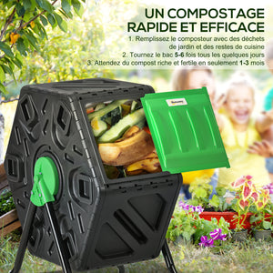 Composteur de jardin - bac à compost pour déchets - rotatif 360° - 1 chambre 65 L - acier PP noir