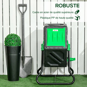 Composteur de jardin - bac à compost pour déchets - rotatif 360° - 1 chambre 65 L - acier PP noir