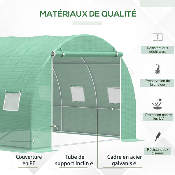 Serre de jardin 9 m², serre tunnel de jardin 3 x 3 x 2 m avec porte enroulable et 6 fenêtres en maille, serre en acier et PE haute densité, résistante aux UV, vert