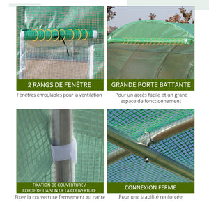 Serre de jardin 9 m², serre tunnel de jardin 3 x 3 x 2 m avec porte enroulable et 6 fenêtres en maille, serre en acier et PE haute densité, résistante aux UV, vert
