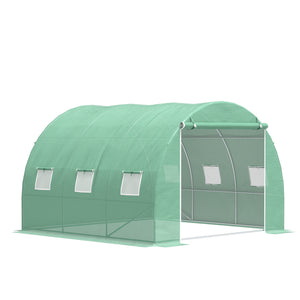 Serre de jardin 9 m², serre tunnel de jardin 3 x 3 x 2 m avec porte enroulable et 6 fenêtres en maille, serre en acier et PE haute densité, résistante aux UV, vert