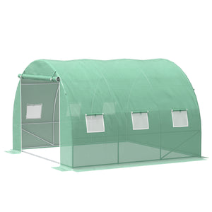 Serre de jardin 9 m², serre tunnel de jardin 3 x 3 x 2 m avec porte enroulable et 6 fenêtres en maille, serre en acier et PE haute densité, résistante aux UV, vert