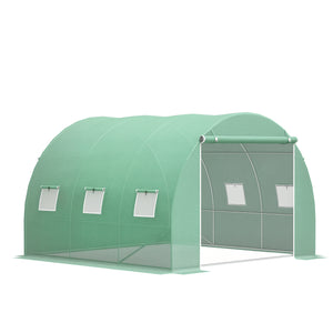Serre de jardin 9 m², serre tunnel de jardin 3 x 3 x 2 m avec porte enroulable et 6 fenêtres en maille, serre en acier et PE haute densité, résistante aux UV, vert