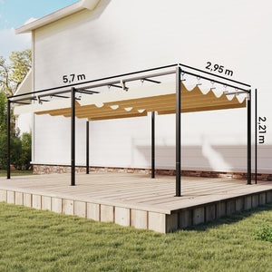 Pergola  5,7 m x 2,95 m avec Toit Rétractable, Pergola de Jardin avec Protection UV50+, Résistante à l'Eau, Beige