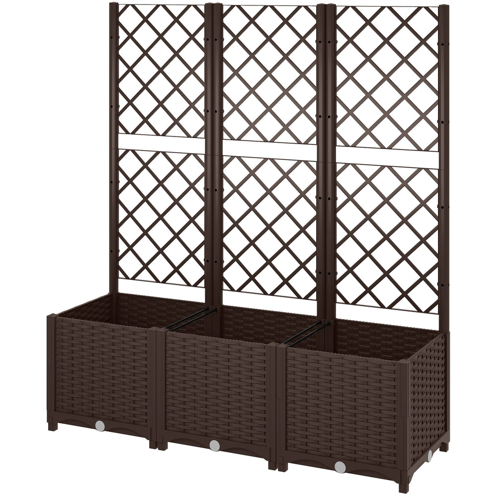 Jardinière avec treillis, lit surélevé de jardin, jardinière extérieure avec 8 trous de drainage, réservoirs d'eau, bac à fleurs pour balcon terrasse patio, 120 x 40 x 135 cm, marron