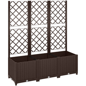 Jardinière avec treillis, lit surélevé de jardin, jardinière extérieure avec 8 trous de drainage, réservoirs d'eau, bac à fleurs pour balcon terrasse patio, 120 x 40 x 135 cm, marron