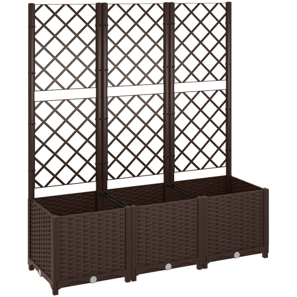 Jardinière avec treillis, lit surélevé de jardin, jardinière extérieure avec 8 trous de drainage, réservoirs d'eau, bac à fleurs pour balcon terrasse patio, 120 x 40 x 135 cm, marron