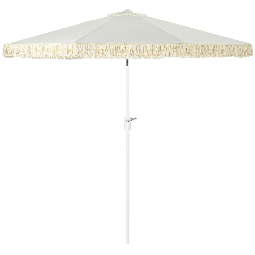 Parasol de jardin parasol extérieur inclinable à franges avec manivelle 8 baleines dim. Ø 2,65 x 2,45 H m Blanc