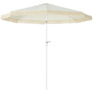 Parasol de jardin parasol extérieur inclinable à franges avec manivelle 8 baleines dim. Ø 2,65 x 2,45 H m Blanc
