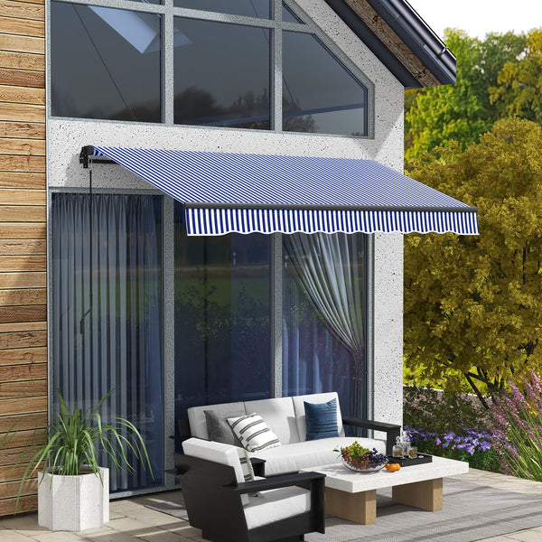 Store banne manuel rétractable 3 x 2,5 m store pour balcon inclinaison réglable manivelle cadre en aluminium polyester Anti-UV bleu et blanc