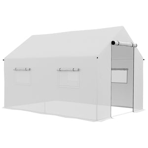 Serre de jardin tunnel 2 x 3m, 6m² avec porte enroulable, 4 fenêtres, - Acier galvanisé PE Haute densité Blanc