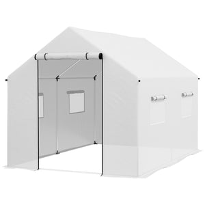 Serre de jardin tunnel 2 x 3m, 6m² avec porte enroulable, 4 fenêtres, - Acier galvanisé PE Haute densité Blanc