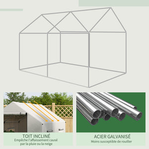 Serre de jardin tunnel 2 x 3m, 6m² avec porte enroulable, 4 fenêtres, - Acier galvanisé PE Haute densité Blanc