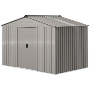 Abri de jardin en métal 5,4 m² cabane de jardin 277 x 195 x 192 cm cabanon rangement outils avec fondation, porte coulissante verrouillables et 4 aérations - anthracite