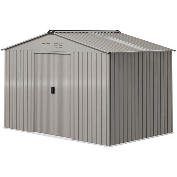 Abri de jardin en métal 5,4 m² cabane de jardin 277 x 195 x 192 cm cabanon rangement outils avec fondation, porte coulissante verrouillables et 4 aérations - anthracite