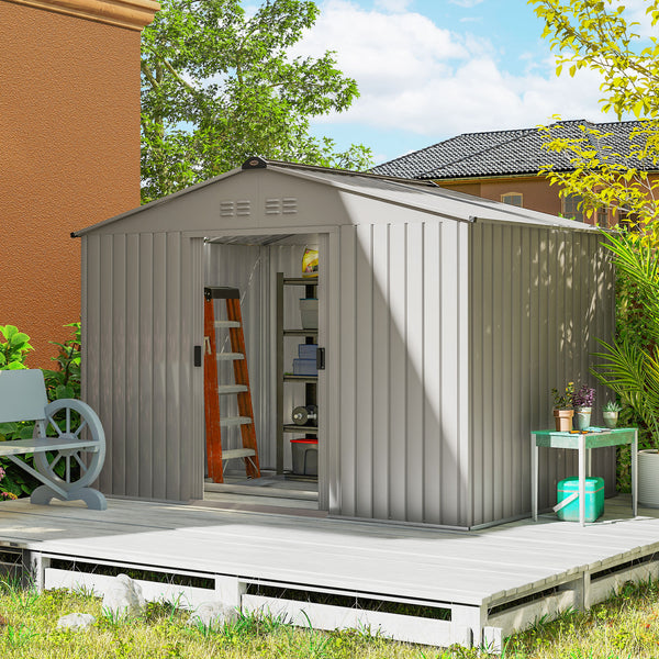 Abri de jardin en métal 5,4 m² cabane de jardin 277 x 195 x 192 cm cabanon rangement outils avec fondation, porte coulissante verrouillables et 4 aérations - anthracite