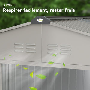 Abri de jardin en métal 5,4 m² cabane de jardin 277 x 195 x 192 cm cabanon rangement outils avec fondation, porte coulissante verrouillables et 4 aérations - anthracite