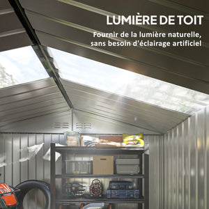 Abri de jardin en métal 5,4 m² cabane de jardin 277 x 195 x 192 cm cabanon rangement outils avec fondation, porte coulissante verrouillables et 4 aérations - anthracite