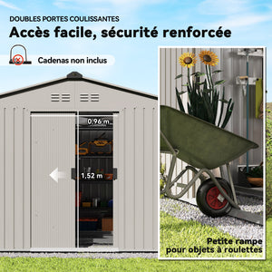 Abri de jardin en métal 5,4 m² cabane de jardin 277 x 195 x 192 cm cabanon rangement outils avec fondation, porte coulissante verrouillables et 4 aérations - anthracite