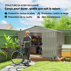 Abri de jardin en métal 5,4 m² cabane de jardin 277 x 195 x 192 cm cabanon rangement outils avec fondation, porte coulissante verrouillables et 4 aérations - anthracite