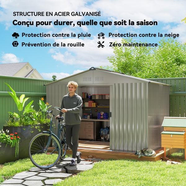 Abri de jardin en métal 5,4 m² cabane de jardin 277 x 195 x 192 cm cabanon rangement outils avec fondation, porte coulissante verrouillables et 4 aérations - anthracite
