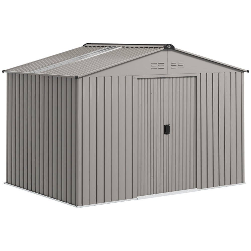 Abri de jardin en métal 5,4 m² cabane de jardin 277 x 195 x 192 cm cabanon rangement outils avec fondation, porte coulissante verrouillables et 4 aérations - anthracite