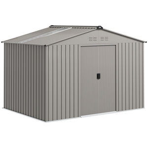 Abri de jardin en métal 5,4 m² cabane de jardin 277 x 195 x 192 cm cabanon rangement outils avec fondation, porte coulissante verrouillables et 4 aérations - anthracite
