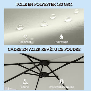 Parasol de jardin extérieur 459 x 266 cm, parasol double avec manivelle, polyester 180g/m², protection UV 50+, housse de protection inclus, pour patio, terrasse, crème