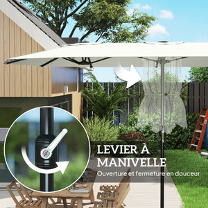 Parasol de jardin extérieur 459 x 266 cm, parasol double avec manivelle, polyester 180g/m², protection UV 50+, housse de protection inclus, pour patio, terrasse, crème