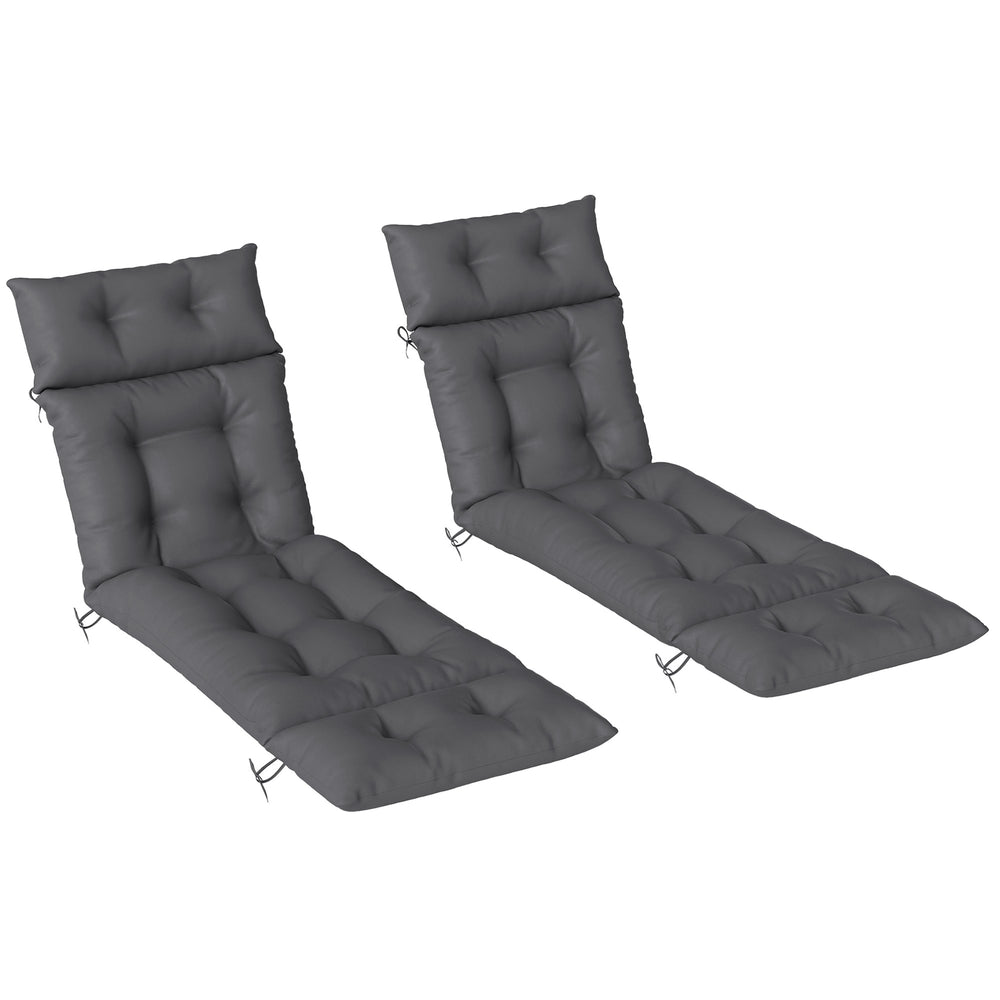 Lot de 2 coussins de chaise longue coussin bain de soleil - épais, confortable et rembourré - matelas transat avec 6 attaches, 190 x 56 x 10 cm, gris foncé