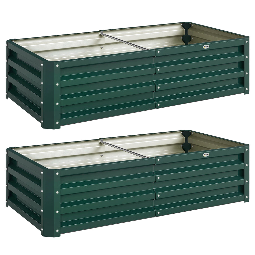 Lot de 2 Carrés Potagers de Jardin 120 x 60 x 30,5 cm, Acier Galvanisé, Vert Foncé
