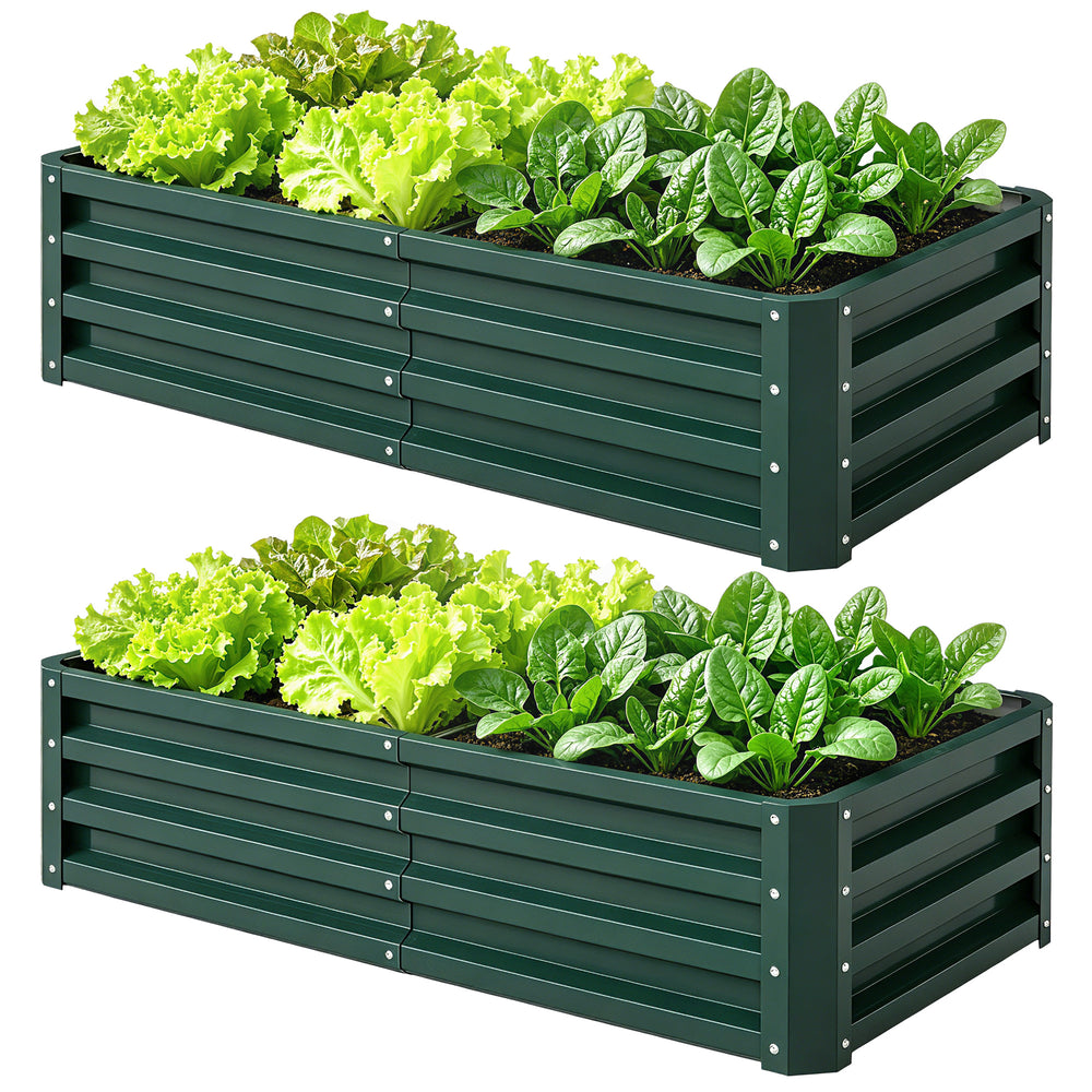 Lot de 2 Carrés Potagers de Jardin 120 x 60 x 30,5 cm, Acier Galvanisé, Vert Foncé
